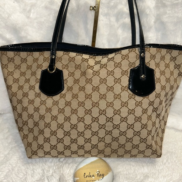 Gucci Handbags - Gucci GG Canvas Jodie Black & Brown Tote‎